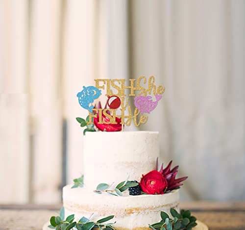 Fish-She Or Fish-He Cake Topper, Fishing Themed Gender Reveal Party Decorations, Glittery Gone Fishing Bobber Baby Shower Party Supply #TOP3
