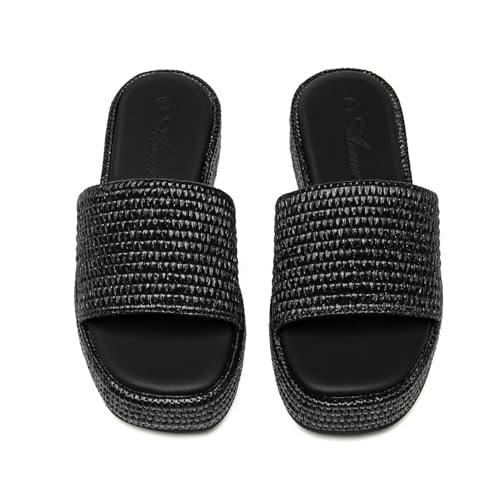 Athlefit Women's Slip On Platform Sandals Casual Bohemia Open Toe Summer Beach Flatform Slide Sandals4