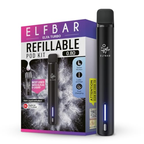 ELFA TURBO I kein Liquid kein Nikotin enthalten I 550 mAh Akku Kit I USB-C Schnellladung MTL/RDL (Black Knight)