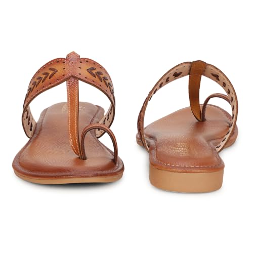 Image of Women's Kolhapuri Chappal Flats | Two-Tone Leatherette Ethnic Sandals with Toe Ring | Comfortable Handcrafted Traditional Slip-On Slippers for Ladies
