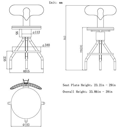 Diwhy Industrial Vintage Bar Stool,Kitchen Counter Height Adjustable Pipe Stool,Cast Iron Stool,Swivel Bar Stool With Backrest,Metal Stool,Silver,Fully Welded Set Of 2 (Wooden Top) #TOP1
