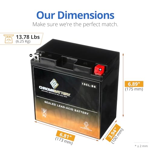 Image of CB CHROMEBATTERY YB16CL-B 12 V 240 CCA AGM - Maintenance-Free 19 Ah Battery for Sea-Doo Jet Ski, ATV & Snowmobile - T3 Nut & Bolt Terminal - Fits BRP Sea-Doo GTI, Polaris SLT 780