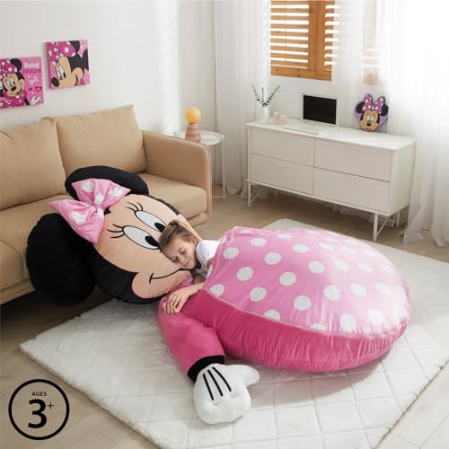 Image of Disney Minnie Mouse Oversized Floor Lounger for Kids,Soft Plush Chair with Pillow and Cushion,Comfortable Portable Nap /Play Mat
