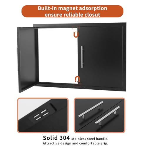 JIE JIN Outdoor Kitchen Doors 31" W X 24" H Double Doors 1.2mm Thickness Stainless Steel BBQ Access Door BBQ Island Doors Outdoor Kitchen Accessories Door for Outdoor Kitchen BBQ Island (Black) by JIE JIN - Image 3