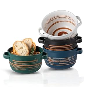 YUN TAO Set di 4 ciotole da zuppa con manici, in ceramica, per zuppe, cereali, peperoncino, stufato di manzo, tortine, forno a microonde, lavastoviglie