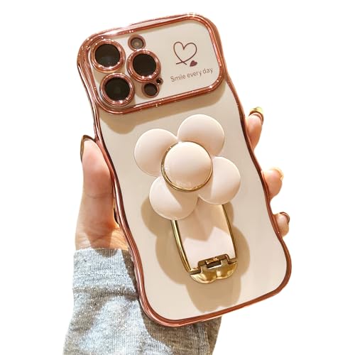 Coque iPhone 16 Plus antichoc pour femme avec béquille fleur dorée