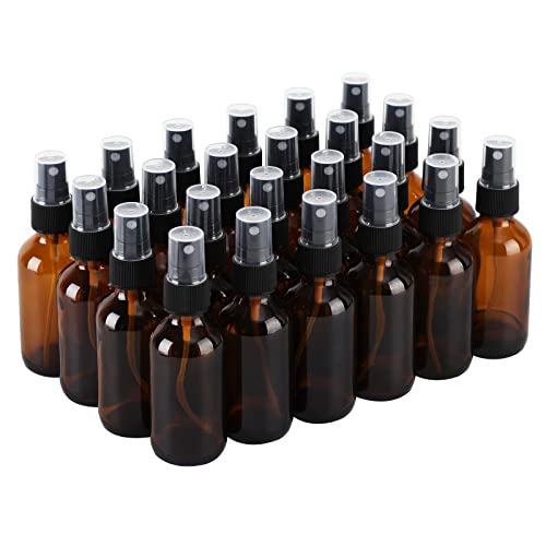 ZBCCEOB 24 Pack Amber Glass Spray Bottles, 2oz/60ml Empty Glass Spray Bottles with Fine Mist, Small Leak Proof Travel Dispenser Bottles for Essential Oils, Bath, Beauty, Hair & Cleaning