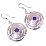 Pendientes colgantes de ónix azul natural con piedras preciosas redondas grabadas a mano con filigrana grabadas, aretes de tres círculos azules, regalo para ella