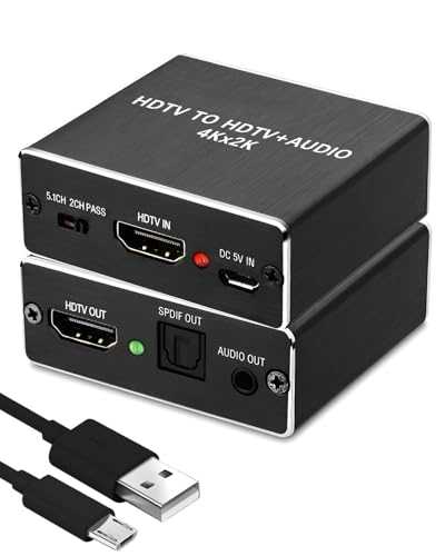 4K x 2K@30Hz HDM Audio Extractor, HDM to Optical Audio Converter Digital Audio Splitter Adapter 5.1CH 3.5mm Stereo Output for PS5 PS4 PS3 Blu-ray DVD STB Laptop