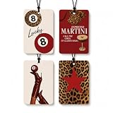 4 Pcs Red Leopard Print Car Air Fresheners, Trendy Cheetah Lucky 8 Ball Ace Card Hanging Car Air Freshener Cards, Long Lasting Car Air Freshner, Leopard Car Accessories Mirror Decor for Women