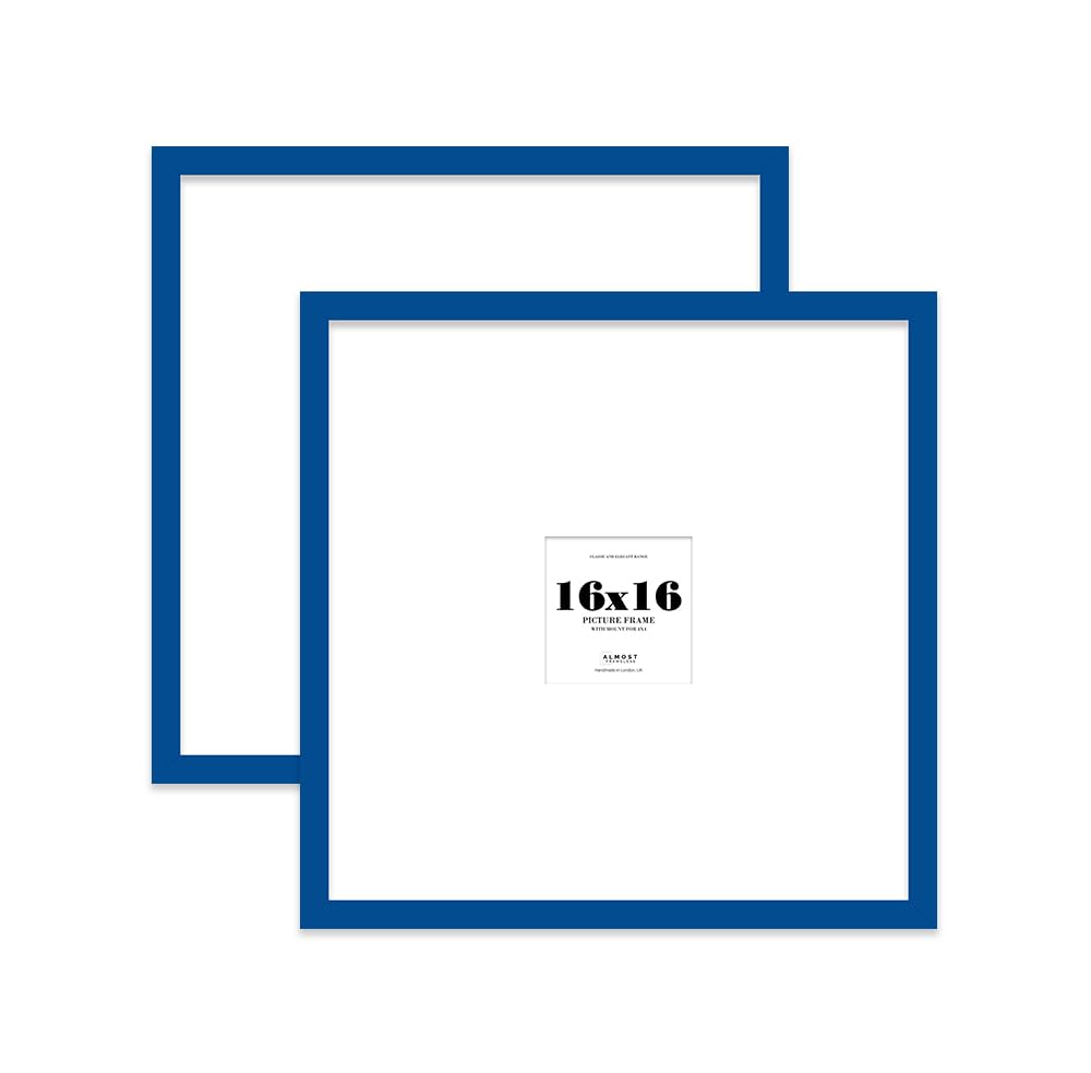 16x16 Blue Picture Frame with Large Mount for 4x4 Photos, Prints - Modern Square Wall Frame, Set of 2 — image 1
