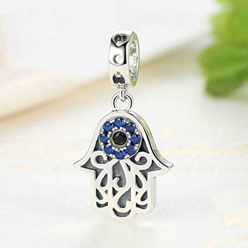 925 Sterling Silver Hamsa Hand Evil Eye Charm for Pandora Bracelet - Birthday and Anniversary (Silver)2