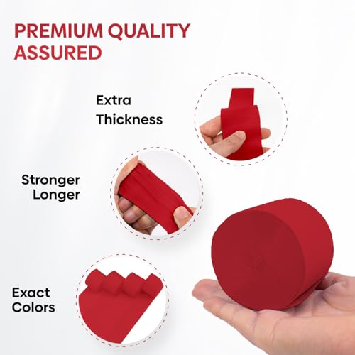 Image of 4 Red Streamers, 328ft Pack of Crepe Paper Party Decorations