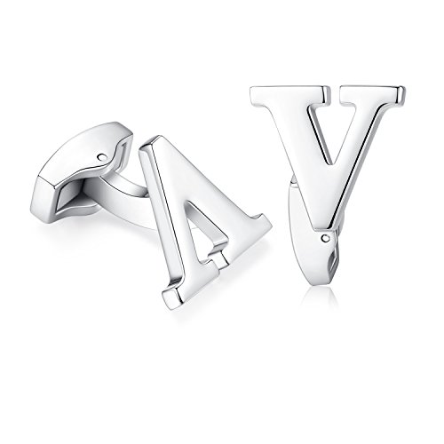 Preisvergleich Produktbild Hanana Herren Brief Buchstabe Alphabet Anfangsbuchstaben Manschettenknöpfe , Edelstahl Hochzeit Cufflink Geschenk,A-Z,Silber,,MEHRWEG (1 Paar V)
