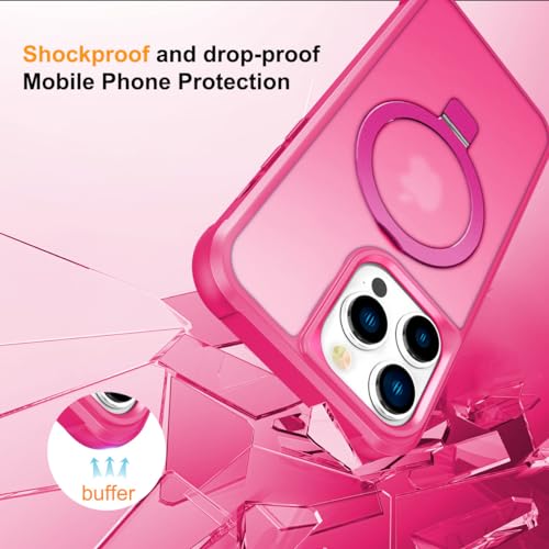 Coque antichoc iPhone 14 Pro transparente anneau support aimant rigide rose