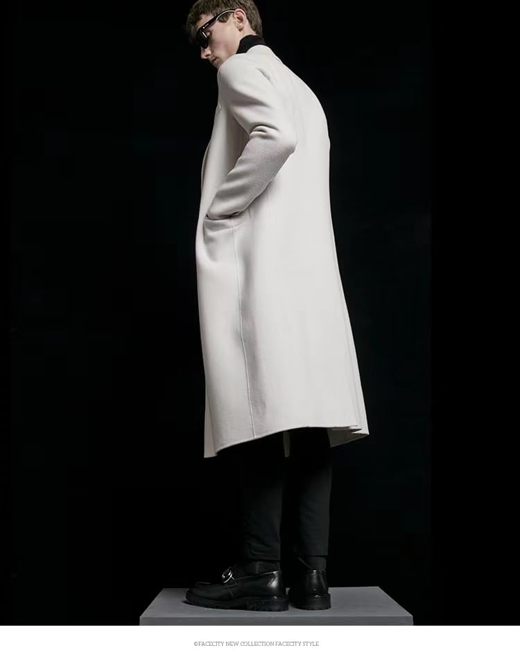 Image of Mens Double Breasted Luxury Wool Coat Full Length Overcoat Slim Fit