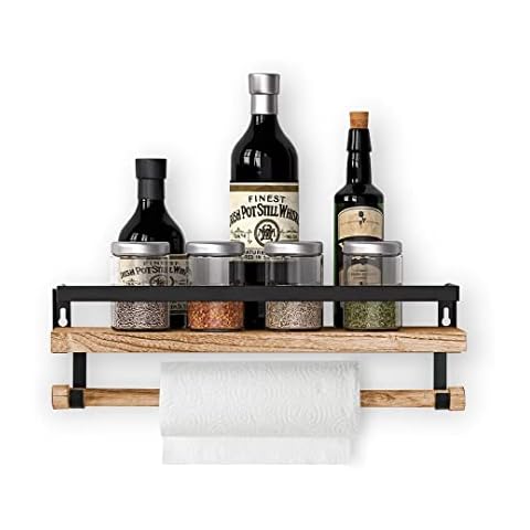 Halter Wall Mounted Floating Shelf with Rail and Wooden Towel Rod, Natural Cover