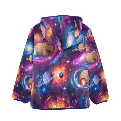 Space Animals Capybara Galaxies Toddler Fleece Jacket Girl Boys Hooded Fleece Jacket Coat Warm Outwear Zip-up 3-10T2