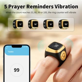 Image of TreasureCave IQibla Smart Zikr Ring, Smart Ring Counter Waterproof Digital Counter & Vibration Reminder, Unisex Azan Alarm Clock Finger Counter for Muslims(20mm Green)