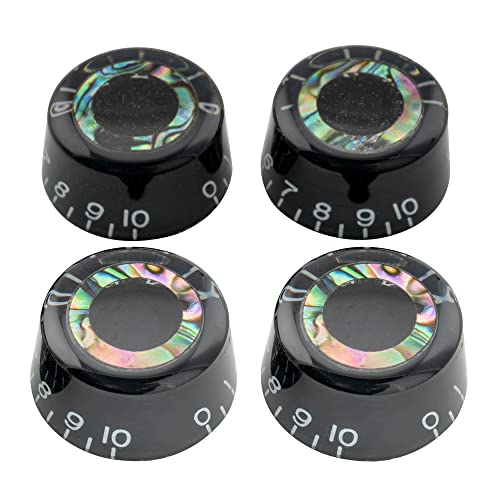 Musiclily Pro B-Stock Inch Size Guitar Speed Knobs Abalone Circle Top Volume Tone Control Knobs For Usa Les Paul Lp Style Electric Guitar, Black (Set Of 4) #TOP12