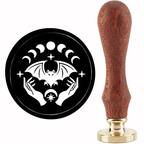 CRASPIRE Bat Wax Seal Stamp Moon Sealing Wax Stamps 30mm Retro Vintage Removable Brass Stamp Head with Wood Handle for Wedding Invitations Halloween Christmas Thanksgiving Gift Packing