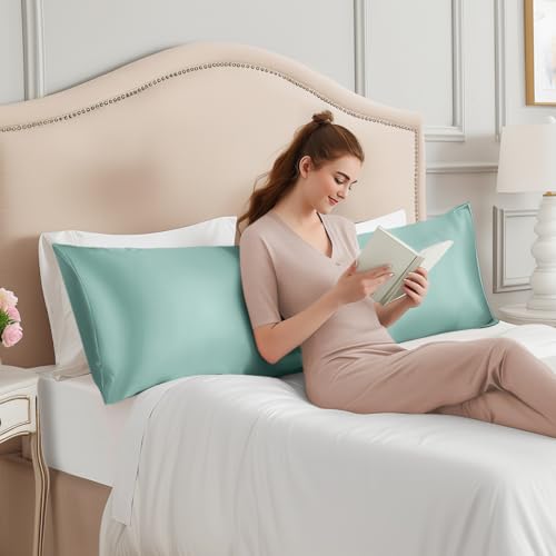 Image of INFIIXSO Body Pillow Cover with Zipper, Luxury Mulberry Silk Long Body Pillow Case 20x54 Inches, Ultra Smooth and Soft Cooling Body Pillow Pillowcase, Gift for Women, Men(ICY Morn)