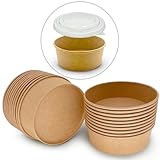 Ensaladera Cartón Redonda, Envase de Cartón para Alimentos, Contenedores de Comida, Contenedores de Ensalada de Papel Kraft, Pack Ahorro, Uso Profesional y Domésticos. (500ML-300UDS-CON TAPA)