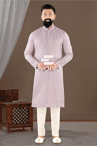 Image of Men Kurta Bottom Set Comfortable Fabric Traditional Indian Ethnic Dress for Wedding Ceremony Festival Celebration and Occasion | Onion