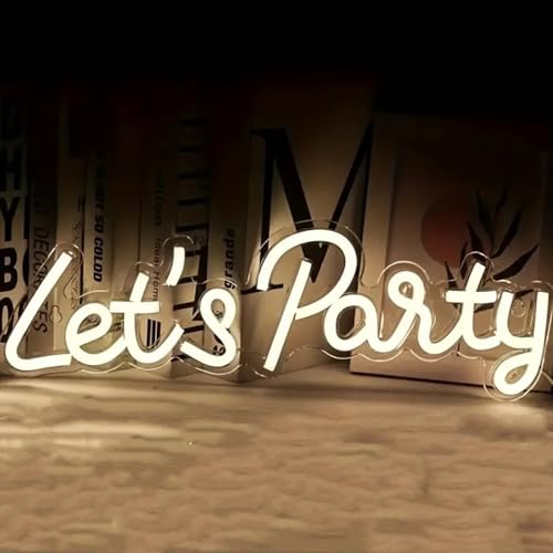 Image of LED Arylic Let's Party Neon Sign for Home Bar Hotel Wedding Graduation Party Balloon Decor,Reusable Neon Bar Cheers Light Art Wall Lamp Gift with a Dimmable Switch(Warm White 17x7In)