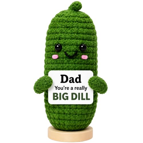Image of Dad Birthday Gift from Daughter or Son, Handmade Crochet Pickle Gifts for Dads, I Love You Daddy Desk Decor, Funny Best Dad Gift for Stepdad Grandpa Father Figure
