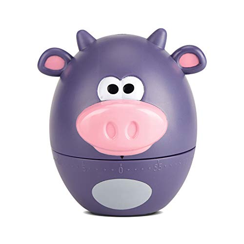 Kitchen Timer, Cute Animal Shapes Mechanical Timer 55 Minutes Cooking Supplies Cartoon Kitchen Timer for Kids, No Battery Needed, Purple Cattle