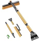 orlkie 44.5” 3 in 1 Snow Brush for Car, SUV, 360° Pivoting Extendable Long Snow Brush for Car, Snow and Ice Scrapers for Windshield with Ergonomic Foam Grip for Car Truck SUV, Winter Car Accessories