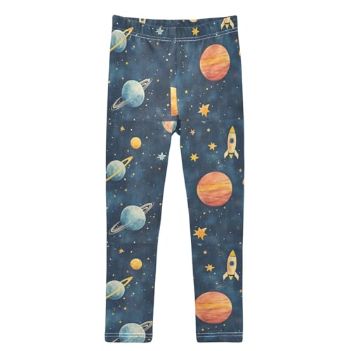 Space Planets Stars Rockets Girls Leggings Kids Yoga Pants Dance Active Tights 4T