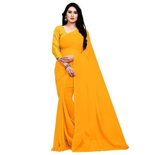 Image of StyleScope Women's Plain Georgette Saree With Georgette Plain Matching Unstitched Blouse Piece (Plainn)