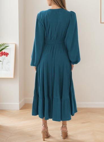 Dokotoo Graduation Dress for Women 2026 High Waist Sexy V-Neck Italian Dress Long Sleeve Solid Color Formal Dresses for Wedding Guest Blue Medium — view 2
