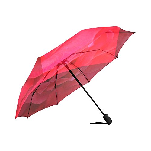 Interestprint Beautiful Romantic Rose Windproof Automatic Open And Close Folding Umbrella,Girly Flower Travel Lightweight Outdoor Umbrella Rain And Sun,Red #TOP3