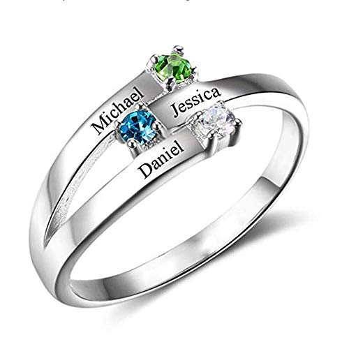 925 Sterling Silber personalisiert 3 Stein Birthstone Ring mit 3 Namen graviert - Rose Gold Mutter Großmutter Jubiläum Ring für Sie Cover