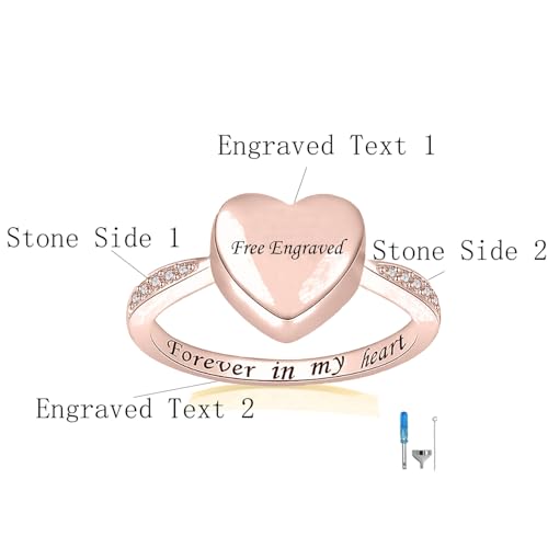 925 Sterling Silver Personalized Heart Urn Ring,Pet's or Human's Ashes Keppsake Memorial Jewelry Freedom Engraving Cremation Heart Rings(Select Size 5-10 and Birthstone)4