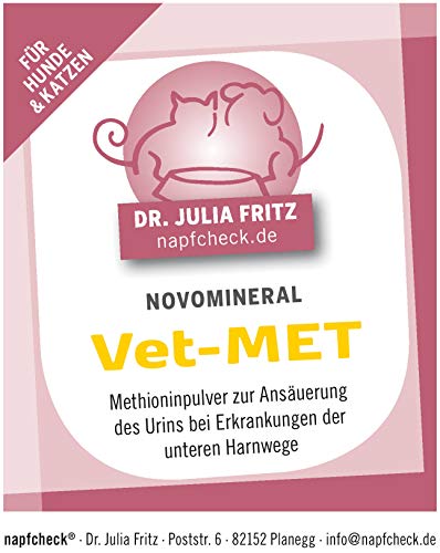napfcheck Novomineral Vet-MET - Methionin mit Cranberry und Hagebutte zur Ansäuerung des Urins für Hunde und Katzen - 200 g