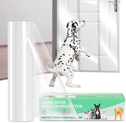 KDAOQN Door Protector from Dog Scratching, Transparent Vinyl Stickers Dog Scratch Door Protector, Custom-fit Furniture & Door Scratch-Guard Wrap, Dog Scratch Furniture Protector (79x8.3In)