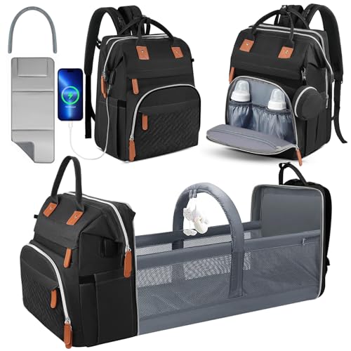 Wurzfolk Diaper Bag Backpack for New Parents, Large Capacity Baby Travel Bag with Bottle Holders, Multiple Compartments (Black)