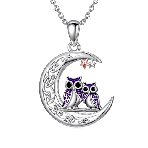 YYB Cat/Owl/Polar Bear/Dachshund/Crow/Fox Necklace for Women 925 Sterling Silver Celtic Moon Pendant Jewelry Birthday Christmas Anniversary Animal Lovers Gifts for Her