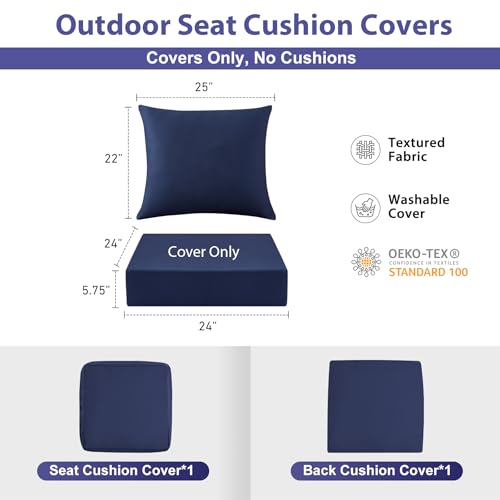 IPYNBAP 24x24x5.75 Inch Patio Cushion Covers for Deep Seat and Back, Water-Resistant & Fade-Resistant Outdoor Chair Cushion Cover Set, Replacement Cushions Covers with Handle and Ties, Navy Blue by IPYNBAP - Used condition - Image 2