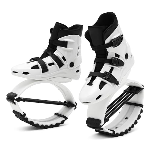TMDRLELFDF Kangaroo Jump Shoes for Adults Premium High-Bounce Moon Shoes Safe Adjustable Fit Rebound Boots for Zumba Exercise Workout Running or Fun(Black White Large)