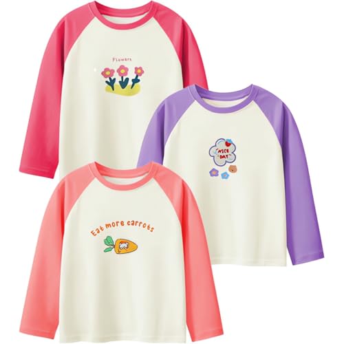 CRAZY GOTEND Children 3 Piece Spring and Autumn Long-Sleeved Round-Necked T-Shirt Loose Base Shirt Cartoon Pattern 5-6Y/120-130