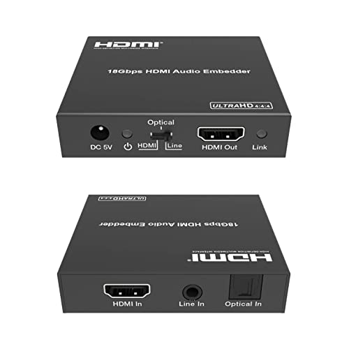 BUNGPUNG HDMI オーディオインサーター オーディオエンベッダー、光デジタル アナログ SPDIF 3.5mm L/Rオーディオ挿入/埋め込み、4k@60Hz 1080P@120Hz 18Gbps HDMI 2.0 HDCP 2.2 HDR CEC対応
