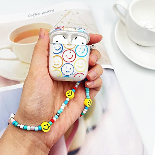 Koujaon Airpods Case Cover Clear Airpod Case Soft Tpu Protective Cover For Airpods 2 & 1 Charging Case With Bracelet Lanyard Wrist Strap (Smiley Face) #TOP2