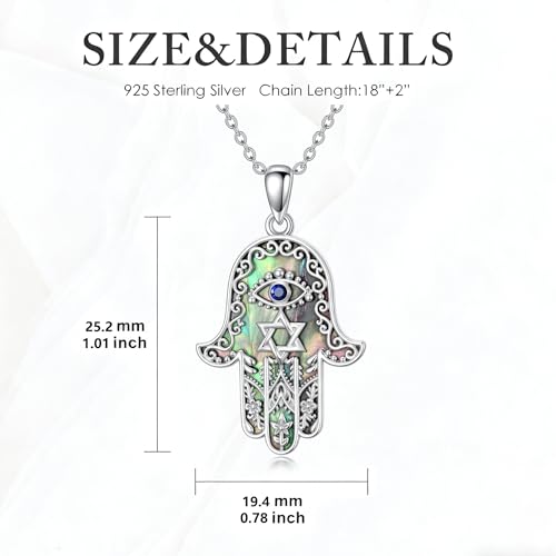 PELOVNY Hamsa Necklace 925 Sterling Silver Star of Davids/Eye of Horus/Lotus Evil Eye Pendant Fatima Hand Jewelry Anniversary Birthday Christmas Gifts for Men Women - Image 6