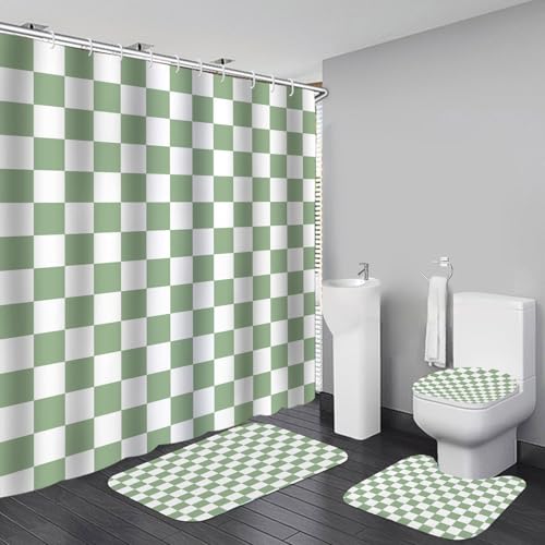 Vostolaiv 4 PCS Checkered Shower Curtain Sets Fun Gingham Bathroom