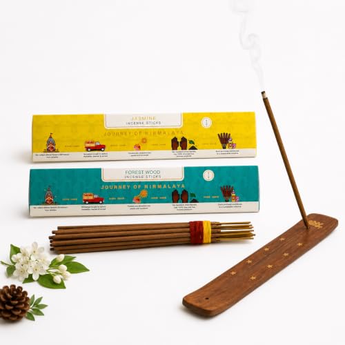 Image of Nirmalaya Jasmine & Forest Wood Incense Sticks 80 Sticks | 100% Natural Charcoal-Free Agarbatti from Sacred Temple Flowers | Organic Handmade for Pooja, Meditation, Yoga & Aromatherapy